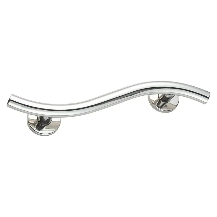 CM Baños Asidero de baño Onda - Acero inoxidable, Plateado - Elegante barra de apoyo ondulada de acero inoxidable pulido para un agarre seguro y un diseño moderno en baños o escaleras.