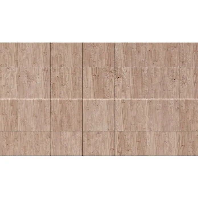 Terrassenfliese Garden Coldbrown 2.0 - 59,7 x 59,7 x 2 cm, Grau/Braun, Matt - Nahaufnahme einer Wandverkleidung mit quadratischen, hellbraunen Holzpaneelen und dunklen Fugen für modernes Design.