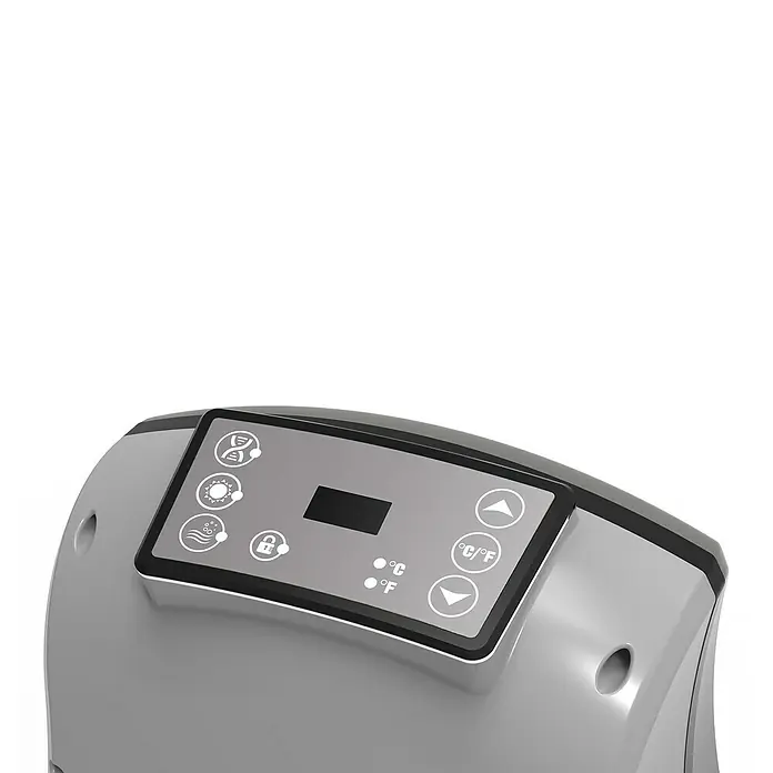 GardWell Mobil-Whirlpool Unos - Ø x H: 193 x 70 cm, Anthrazit/Innen Weiß, 1.000 l - Nahaufnahme der Bedienelemente eines Whirlpools. Das Bedienfeld verfügt über Tasten und ein Display für einfache Einstellungen.