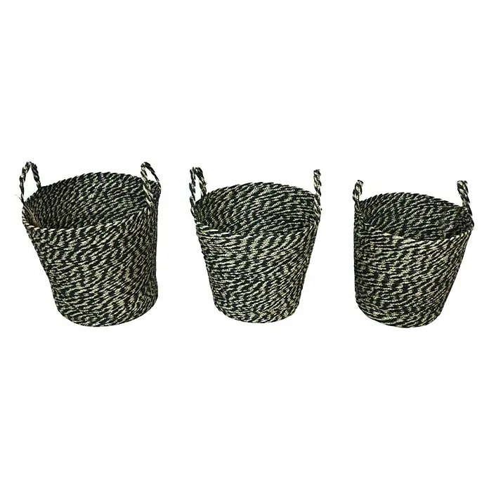 Korb - 1 Stk., Ø x H: 38 x 33 cm, Schwarz/Natur - Drei geflochtene Aufbewahrungskörbe in Schwarz und Weiß, ideal für die Organisation zu Hause mit stilvollem Design und praktischen Henkeln.