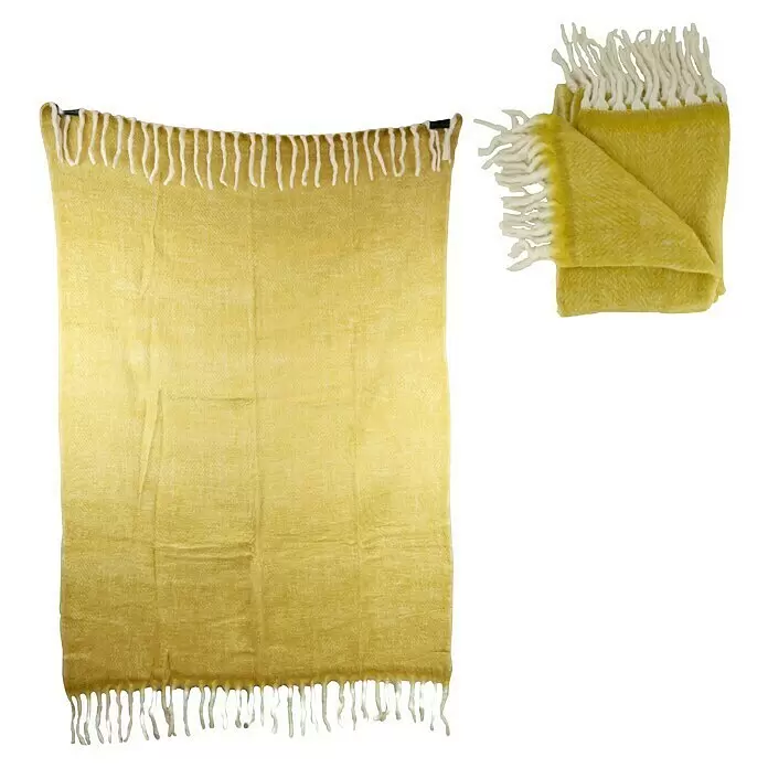Decke Cozy - Ocker, 160 x 130 cm, 65 % Acryl, 25 % Polyester, 10 % Wolle - Ansicht von oben