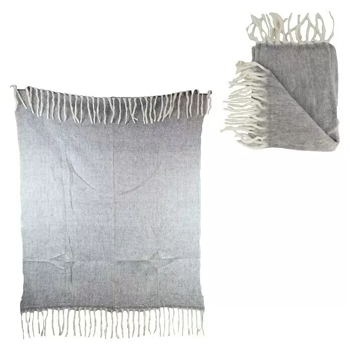 Decke Cozy - Grau, 160 x 130 cm, 65 % Acryl, 25 % Polyesther, 10 % Wolle - Ansicht von oben
