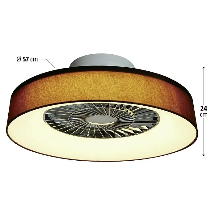Voltomat Deckenventilator mit LED-Beleuchtung - Braun/Silber, 57 cm, 40 W - Deckenventilator mit Stoffschirm und integrierter Beleuchtung. Durchmesser 57 cm, Höhe 24 cm. Modernes Design für jeden Raum.