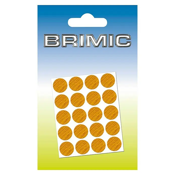 Micel Brimic Tapón embellecedor Roble - Diámetro: 13 mm, Pegado, 20 ud. - Hoja de pegatinas de la marca BRIMIC con 20 pegatinas circulares con diseño de grano de madera. Ideal para manualidades.