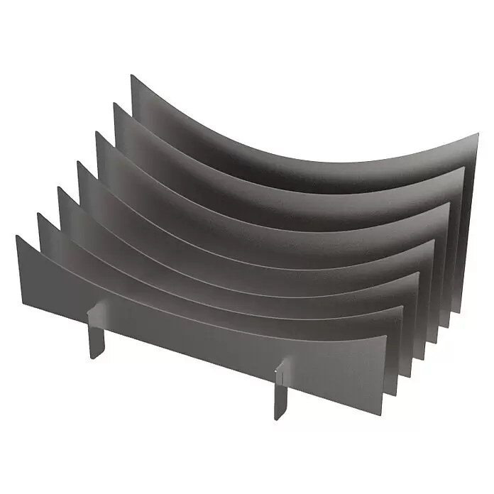 xeoos Untergestell TwinFire Gate - B x L: 350 x 220 mm, Passend für: xeoos Kaminofen X8 - Dunkelgraue, gebogene Metalllamellen zur Kühlung oder zum Wärmeaustausch.
