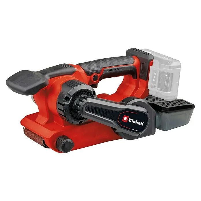 Einhell Professional PXC 18V Lijadora de banda de batería TP-BS 18/457 Li BL - Solo - 18 V, Sin batería, Velocidad de cinta: 120 m/min - 250 m/min - Imagen de una lijadora de banda inalámbrica Einhell, reconocida por su potencia inalámbrica y diseño versátil para tareas de lijado.