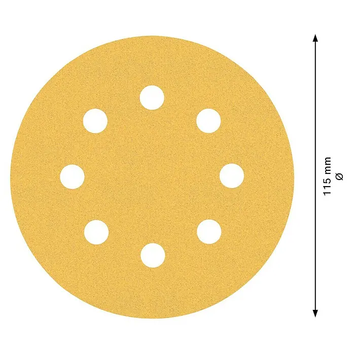 Bosch Expert Juego de papel de lija C470 - Grano: 120 mm, 5 ud., Diámetro: 115 mm - Disco de lija con agujeros. La hoja de lijado tiene un diámetro de 115 mm y es ideal para tareas de lijado.