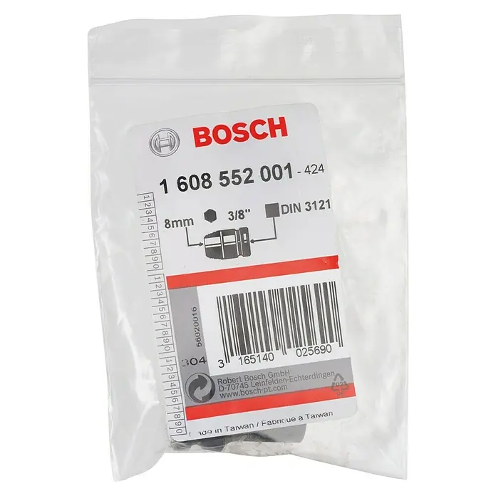 Bosch Inserto para llaves de vaso Impact Control - Diámetro: 8 mm, ⅜″ - Un paquete transparente que contiene un zócalo Bosch de 8 mm, marcado con el número 1 608 552 001-424, perfecto para juegos de herramientas.