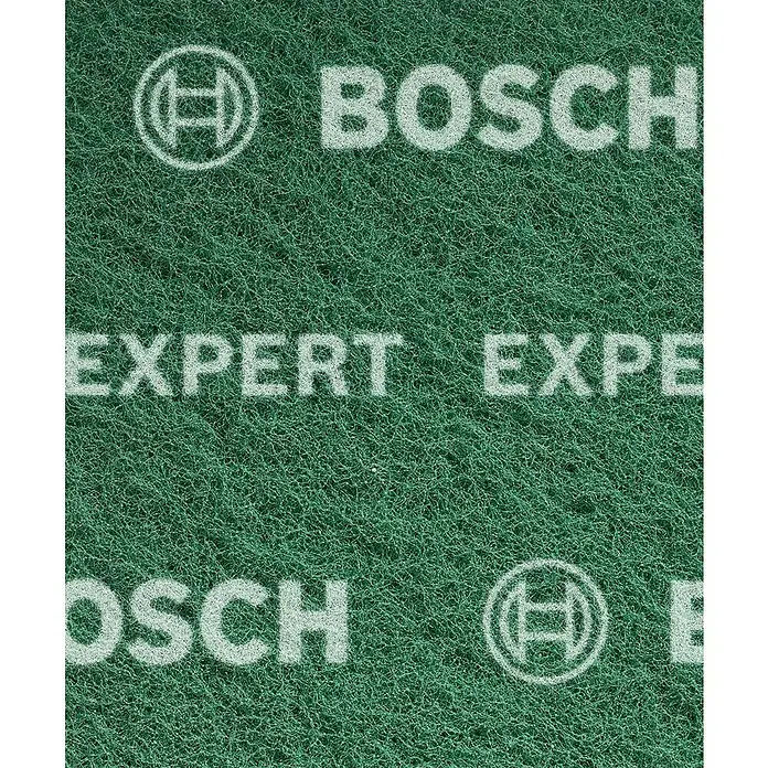 Bosch Expert Taco de lijado N880 - 1150 x 140 mm, Verde - Primer plano de una almohadilla de lijado de vellón verde Bosch Expert utilizada para tareas de lijado.