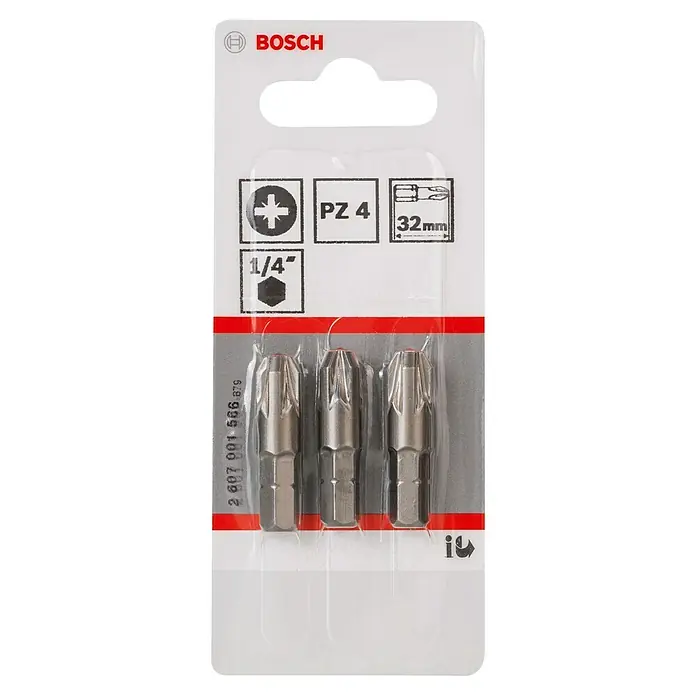 Bosch Punta Extra Hard C - PH 2, 32 mm, 3 ud. - Paquete de tres puntas de destornillador Bosch PZ4 de 32 mm con un vástago hexagonal de 1/4 de pulgada, ideal para atornillar en diversos materiales.