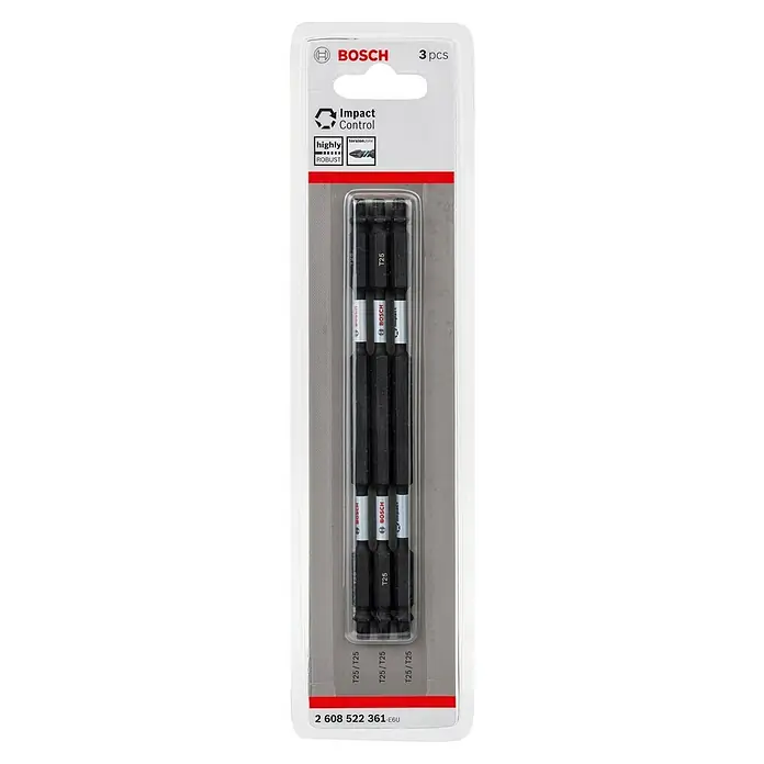 Bosch Set de puntas Impact Control - T25, Longitud de punta: 150 mm, 3 ud. - Un juego de puntas de destornillador Bosch Impact Control T25/T25, 3 piezas, diseñadas para atornilladores de impacto, asegura un rendimiento óptimo.