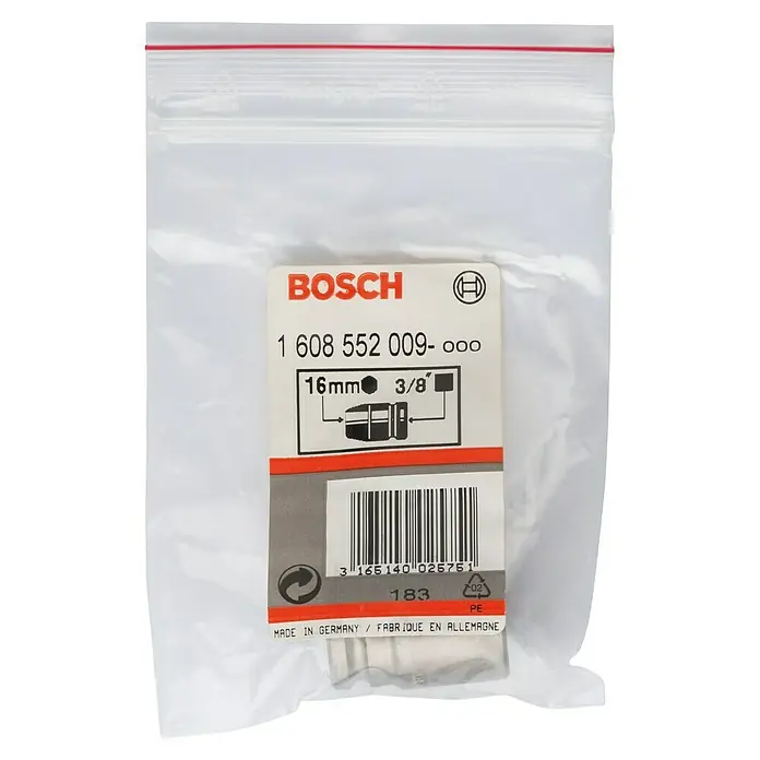 Bosch Inserto para llaves de vaso Impact Control - Diámetro: 13 mm, ¼″ - Un vaso de 16 mm de Bosch (número de pieza 1 608 552 009-000) en un paquete de plástico transparente.