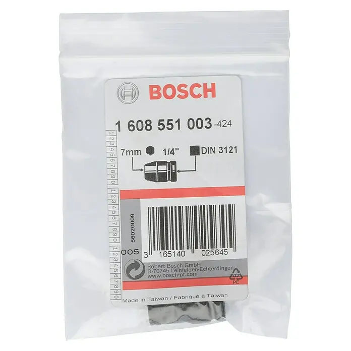 Bosch Inserto para llaves de vaso - Diámetro: 7 mm - Vaso para llave de vaso Bosch 1 608 551 003-424 con hexágono de 7 mm y accionamiento de 1/4" según DIN 3121, fabricado en Taiwán.