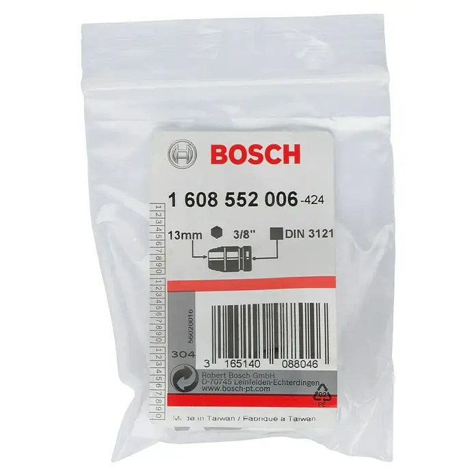 Bosch Inserto para llaves de vaso Impact Control - Diámetro: 13 mm, ⅜″ - Adaptador Bosch 1 608 552 006-424, de 13mm a 3/8", para herramientas. Fabricado con precisión para un rendimiento fiable.