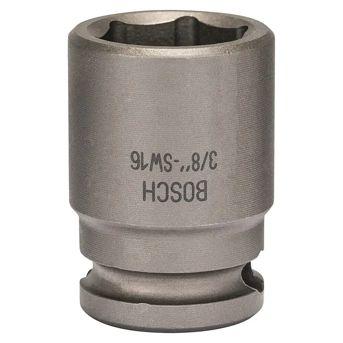 Bosch Inserto para llaves de vaso Impact Control - Diámetro: 16 mm, ⅜″ - En la imagen, un vaso Bosch de 3/8" con accionamiento SW16, perfecto para diversas aplicaciones de atornillado. Una herramienta duradera.