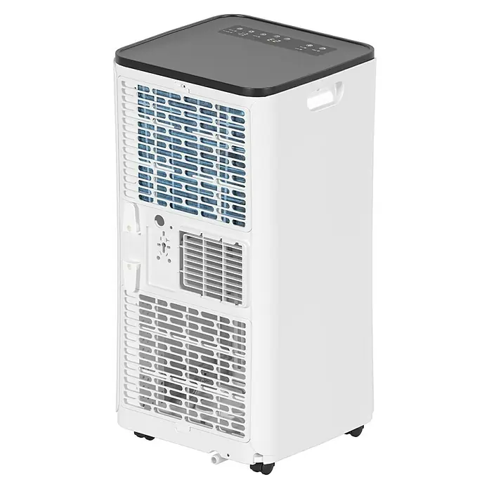 Proklima Mobiles Klimagerät WiFi - 2.000 W, Raumgröße: 20 m², Weiß/Schwarz - Abbildung einer mobilen Klimaanlage mit grauem Oberteil und weißem Körper, ideal zur Temperaturregulierung in jedem Raum.