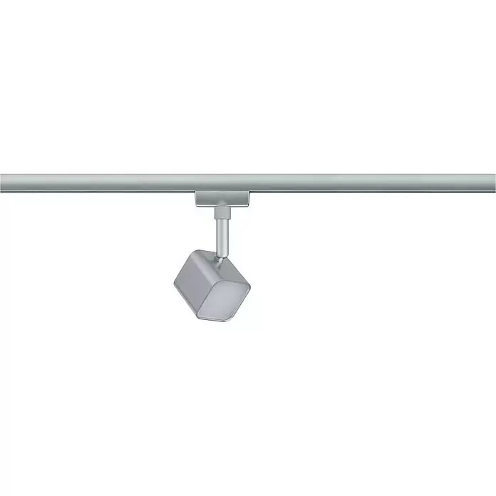 Paulmann URail LED-Spot Muri - Chrom-matt, 5 x 5 x 14 cm - Silberne Stromschienenleuchte mit quadratischem Lampenkopf auf einer horizontalen Schiene.