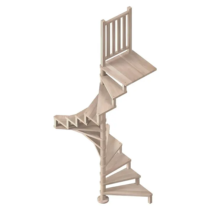 Sogem Escalera de caracol Square Luxe - Diámetro: 120 cm, Color peldaños: Haya, Altura de planta: 300 cm, Sin barandilla - Una escalera de caracol de madera con barandilla se eleva en espiral, el tono de madera clara le da un aspecto simple y moderno.