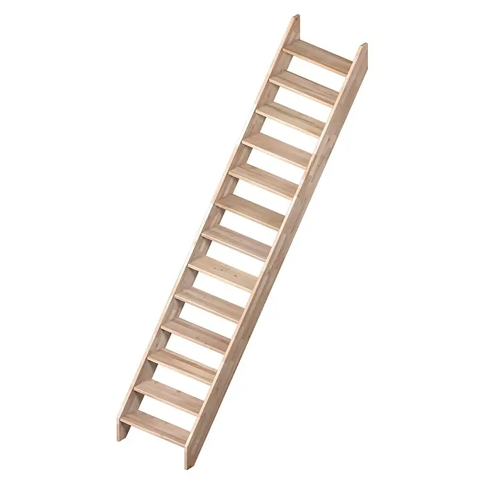 Sogem Escalera principal Alsace - Sin barandilla, Haya, Ancho: 70 cm, Recto - Escalera de madera clara con doce peldaños, ideal para acceder a áticos o áreas elevadas similares. Solución práctica y ahorra espacio.