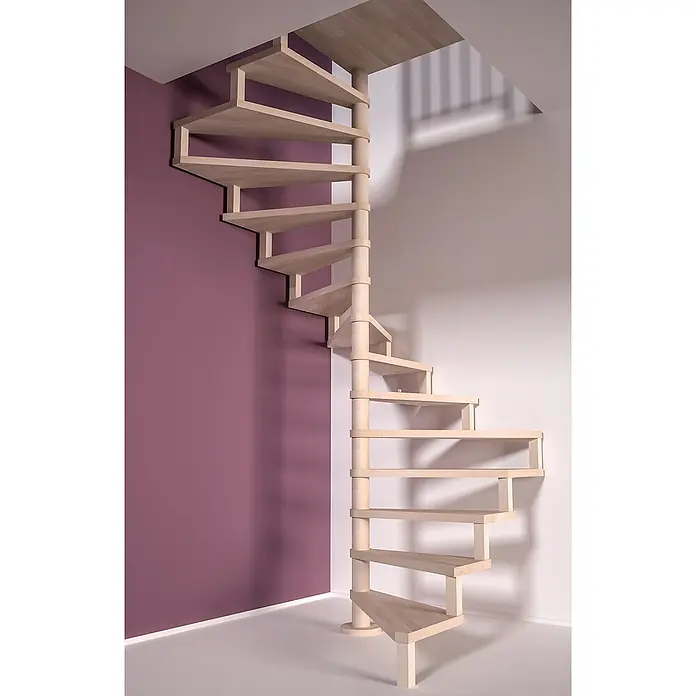 Sogem Escalera de caracol Square Luxe - Diámetro: 140 cm, Color peldaños: Haya, Altura de planta: 300 cm, Sin barandilla - Escalera de caracol de madera que ahorra espacio, en colores suaves. Ideal para conectar habitaciones con estilo y ahorrar espacio.