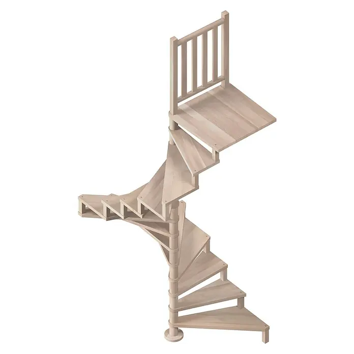 Sogem Escalera de caracol Square Luxe - Diámetro: 140 cm, Color peldaños: Haya, Altura de planta: 300 cm, Sin barandilla - Escalera de madera con un diseño sinuoso. La escalera de madera clara cuenta con una barandilla integrada y un robusto pilar central que se eleva.