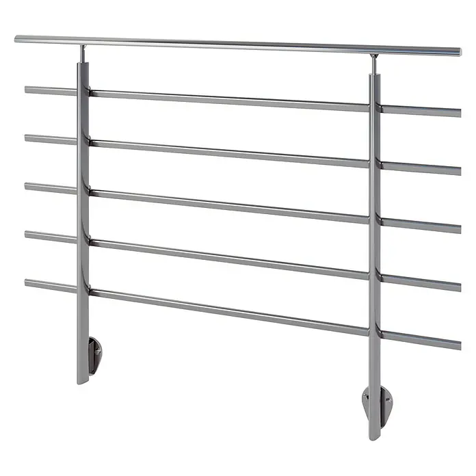Sogem Balaustrada Pure Titanium lateral - 150 x 102 cm, Aluminio, Gris - Vista de una barandilla moderna de acero inoxidable con barras horizontales, ideal para escaleras contemporáneas.