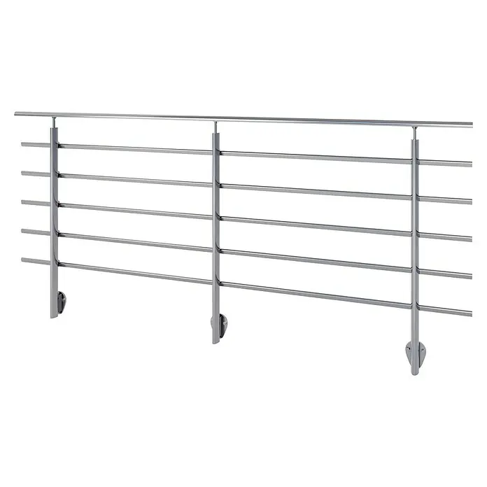 Sogem Balaustrada Pure Titanium lateral - 250 x 102 cm, Aluminio, Gris - Un diseño moderno de toallero plateado con múltiples barras horizontales y elegantes soportes de montaje, ideal para baños.