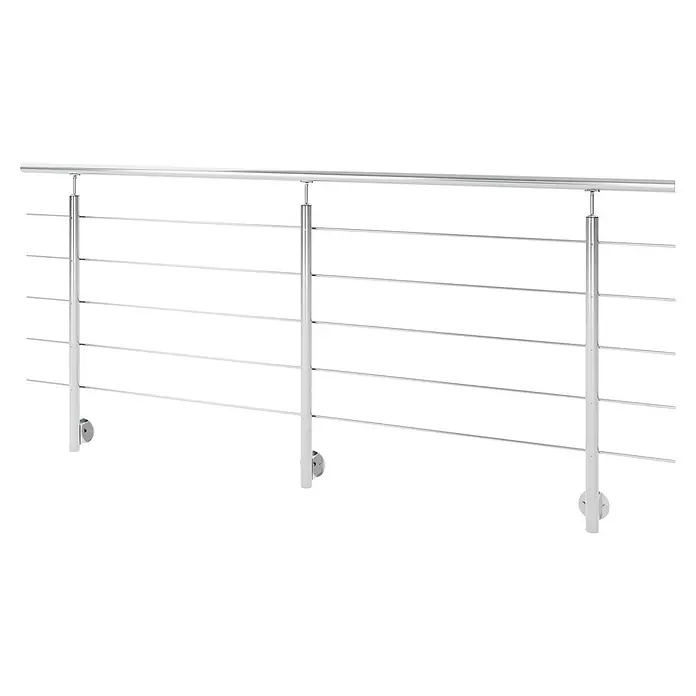 Sogem Balaustrada Harmony lateral - 250 x 102 cm, Acero inoxidable, Plateado - Barandilla metálica con puntales horizontales. La barandilla moderna ofrece seguridad y un diseño elegante para espacios interiores y exteriores.