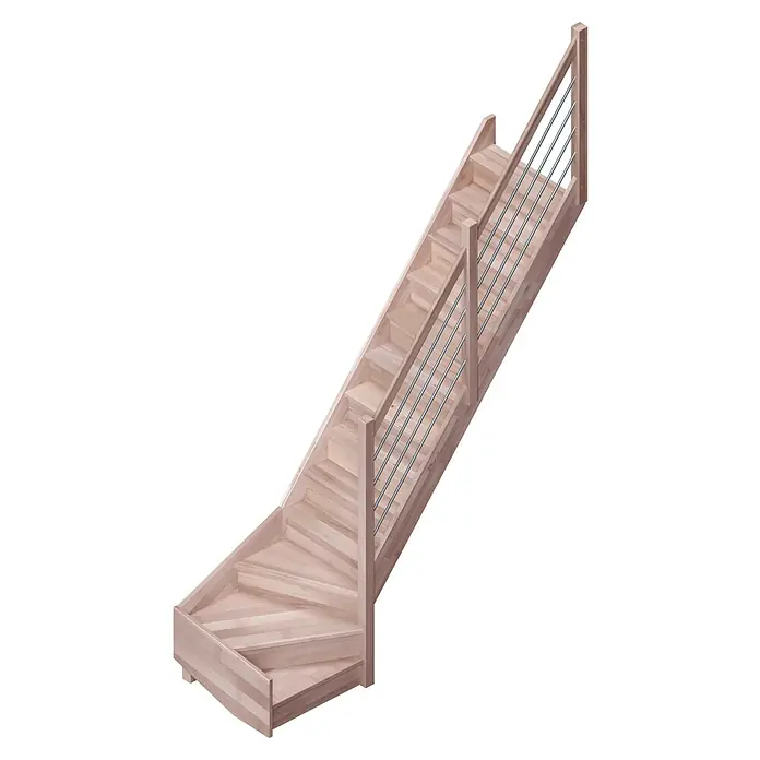 Sogem Escalera principal Trendy Eco - Haya, Ancho: 80 cm, 1/4 espiral derecha, Altura de planta: 285 cm - Elegante escalera de madera con barandilla de acero inoxidable, que destaca por su diseño sencillo y los materiales de alta calidad. Perfecta para espacios modernos.