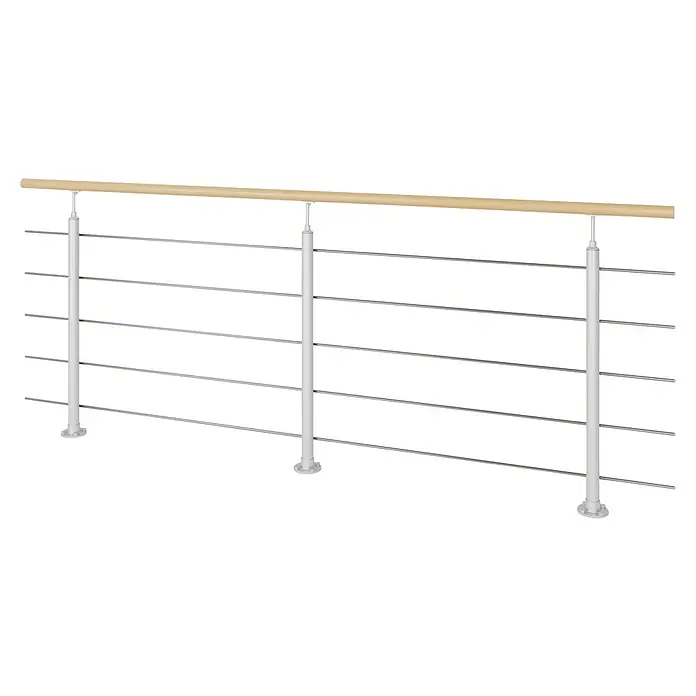 Sogem Balaustrada Interio - 250 x 102 cm, Acero, Plateado - Barandilla con pasamanos de madera y puntales de acero inoxidable. El pasamanos es claro y los puntales son plateados.