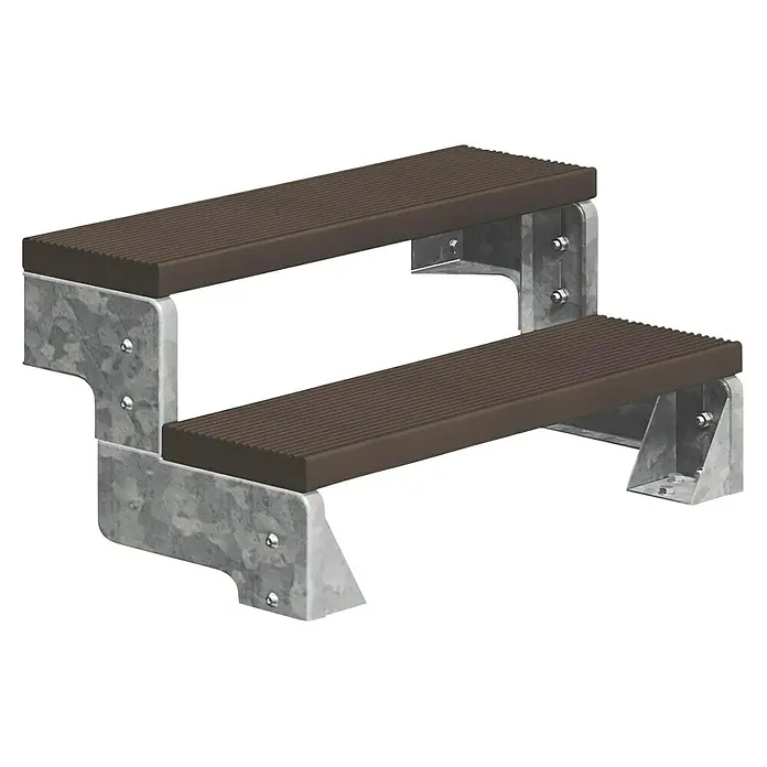 Sogem Escalera exterior Gardentop - Ancho: 100 cm, Número de escalones: 2 ud., Recto, Marrón - Escalón doble robusto con peldaños marrones y marco de acero galvanizado para una base segura y fácil acceso al exterior.