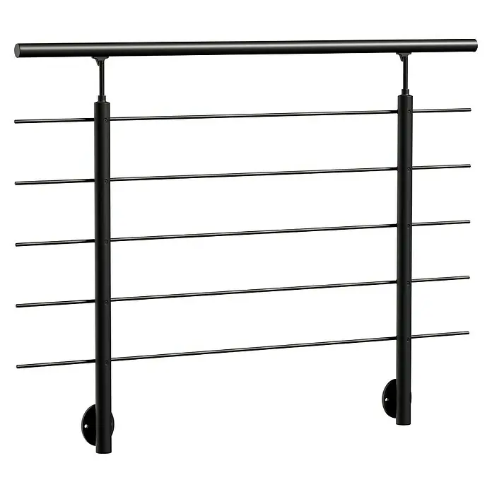 Sogem Balaustrada Clean lateral - 150 x 100 cm, Aluminio, Negro - Imagen de una construcción de barandilla negra con cables horizontales, ideal para interiores y exteriores modernos.