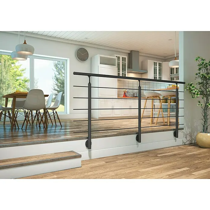 Sogem Balaustrada Clean lateral - 150 x 100 cm, Aluminio, Negro - Elegante barandilla de escalera metálica para un hogar moderno. Su diseño delgado brinda seguridad y se integra en el espacio habitable.