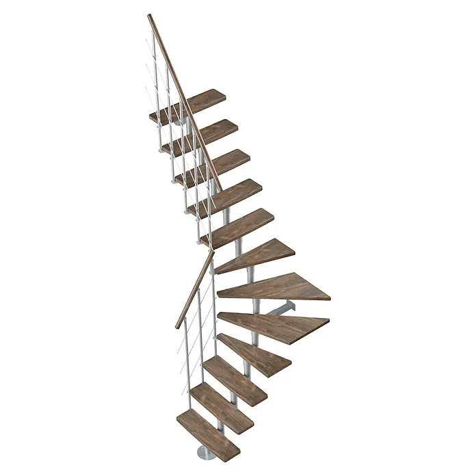 Sogem Escalera compacta Arizona - Haya, Ancho: 70 cm, Haya maciza alistonada, Espiral izquierda y derecha, Con barandilla - Una elegante escalera de caracol con peldaños de madera y una barandilla de acero inoxidable ofrece un aspecto moderno y conecta diferentes niveles con estilo.