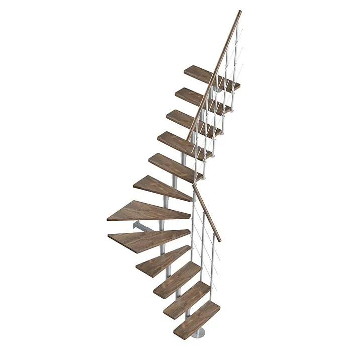Sogem Escalera compacta Arizona - Haya, Ancho: 70 cm, Haya maciza alistonada, Espiral izquierda y derecha, Con barandilla - Escalera de caracol con peldaños de madera y barandilla plateada. El diseño de la escalera es moderno y ahorra espacio.