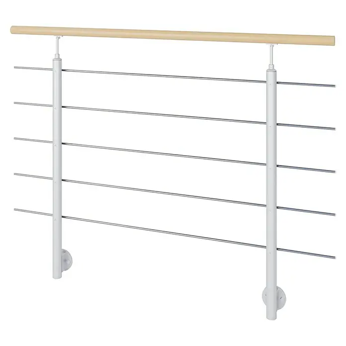 Sogem Balaustrada Interio lateral - 150 x 102 cm, Acero, Plateado - Elegante diseño de barandilla con pasamanos de madera y cables horizontales de acero inoxidable para interiores modernos.