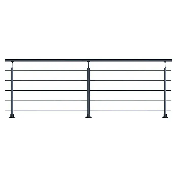 Sogem Balaustrada Clean - 250 x 102 cm, Aluminio, Negro - Esta foto muestra una moderna construcción de barandilla de escalera en metal gris oscuro con barras horizontales.