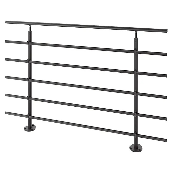 Sogem Balaustrada Pure Black - 150 x 102 cm, Aluminio, Negro - Elegantes barandillas metálicas con barras horizontales y postes robustos, ideales para seguridad y diseño moderno en varios espacios.