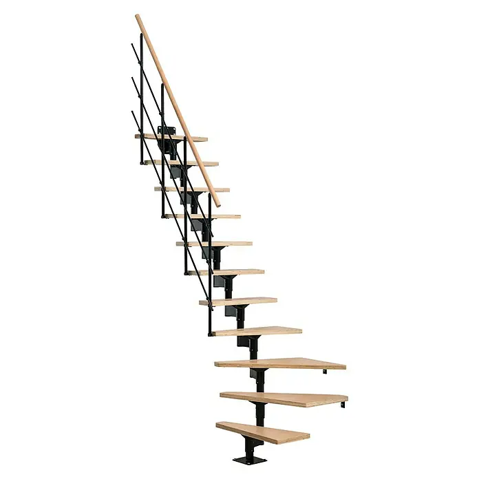 Sogem Escalera principal Lyon - Haya, Ancho: 71 mm, Variable - La escalera de caracol es una escalera que ahorra espacio con peldaños de madera y una barandilla moderna. Ideal para espacios pequeños.