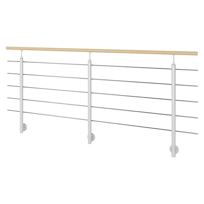 Sogem Balaustrada Interio lateral - 250 x 102 cm, Acero, Plateado - Barandilla con pasamanos de madera y barras metálicas horizontales. La barandilla ofrece seguridad elegante y es un complemento moderno para cualquier espacio.