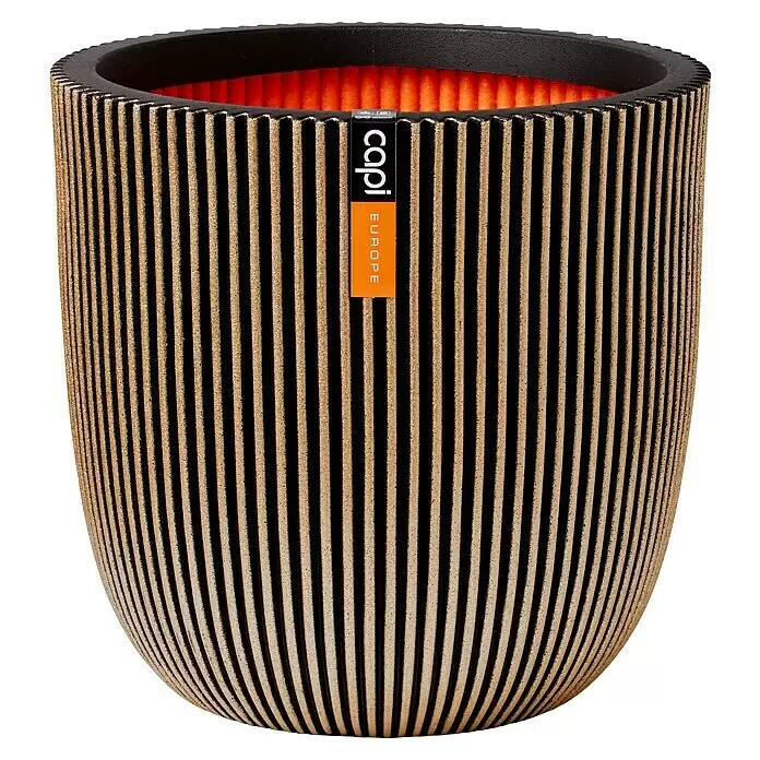 Capi Europe Nature Rib NL Pflanzgefäß GrooveAußenmaß (Ø x H): 43 x 43 cm, Schwarz/Gold, Kunststoff