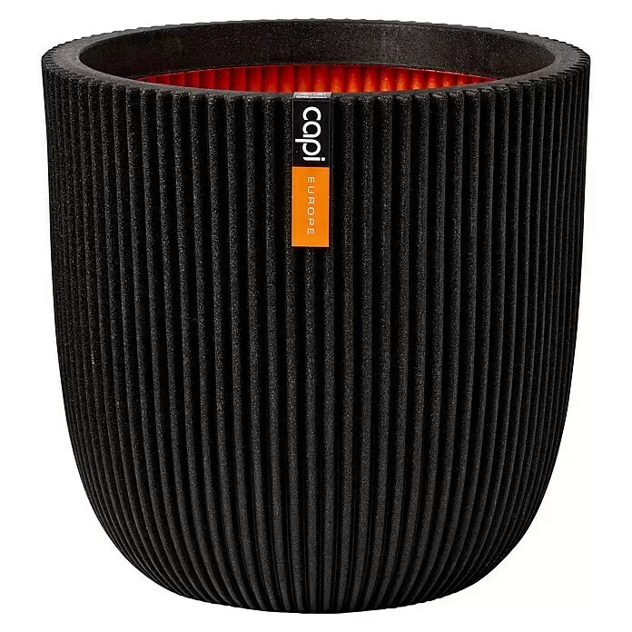 Capi Europe Nature Rib NL Pflanzgefäß GrooveAußenmaß (Ø x H): 35 x 35 cm, Schwarz, Kunststoff