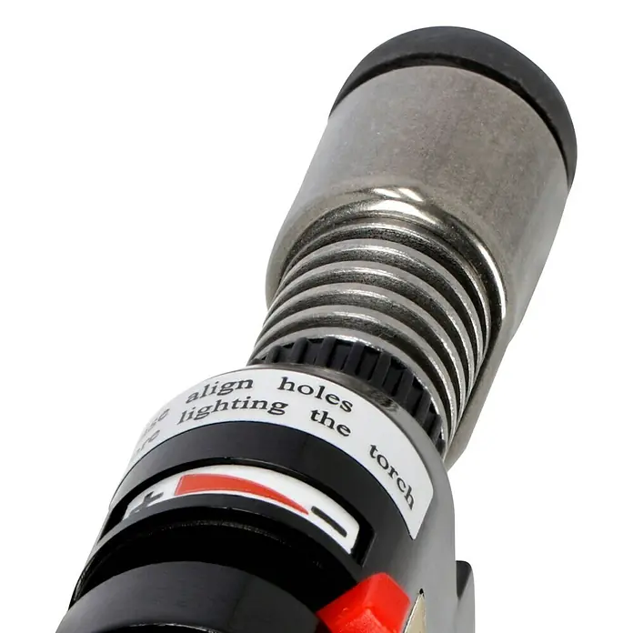 Proxxon Brenner Microflam MFB/E -  - Nahaufnahme eines Lötbrenners mit sichtbarem Einstellknopf und Düse für präzise Arbeiten.