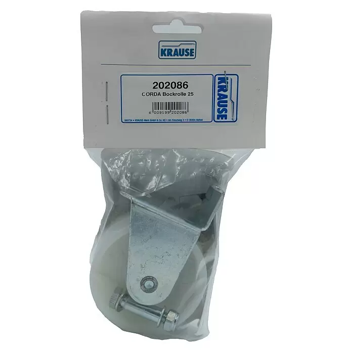 Krause Fahrrolle Corda - L x B x H: 23 x 11,5 x 10 cm - KRAUSE Bockrolle mit weißem Rad und Metallhalterung, in Klarsichtverpackung.