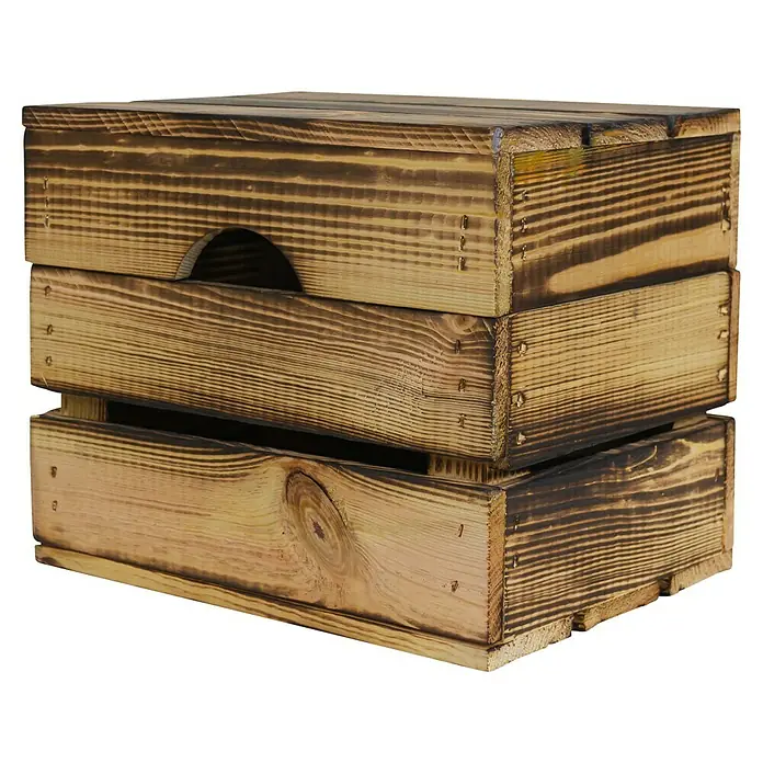 Holzkiste Assos - L x B x H: 27,5 x 20 x 21,5 cm, Braun - Braune Holzkiste mit Griffloch, rustikal und vielseitig für Lagerung oder Dekoration. Perfekt für ein gemütliches Ambiente.