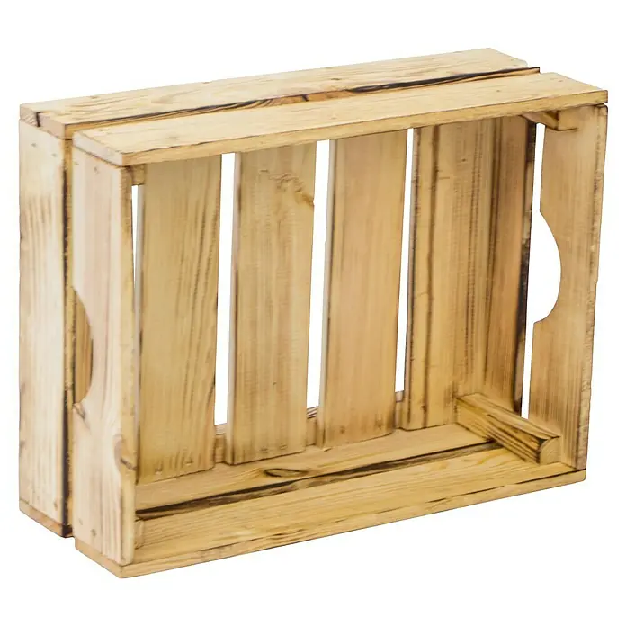 Holzkiste Leni - L x B x H: 40 x 30 x 15 cm, Braun, Geflammt - Holzkiste mit rustikalem Design und praktischen Griffen, ideal zur Aufbewahrung und Dekoration von Wohnräumen.