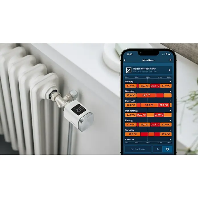 Bosch Smart Home Heizkörper-Thermostat II - M30 x 1,5 mm - Heizkörperthermostat mit App-Steuerung zur individuellen Temperaturregelung und Zeitplanung für ein energieeffizientes Zuhause.