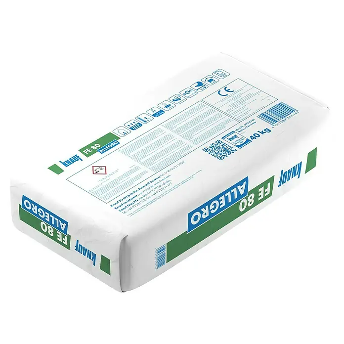 Knauf Fließestrich FE 80 Allegro - 40 kg - Sack Knauf FE 80 Allegro. Der Sack enthält 40 kg und ist in Deutschland hergestellt. Geeignet für den Innen- und Außenbereich.