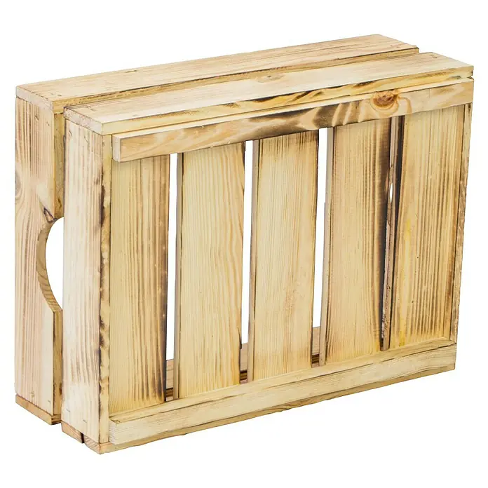 Holzkiste Leni - L x B x H: 40 x 30 x 15 cm, Braun, Geflammt - Holzkiste mit Griffloch. Die Kiste ist rustikal gefertigt und bietet Stauraum für diverse Gegenstände.