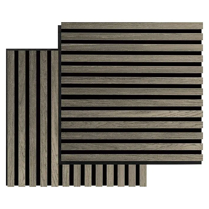 FibroTech Akustikpaneel SQUARE - Grey Oak, 520 x 520 x 22 mm - Holzlattenwand für ein modernes Interieur. Die Paneele haben eine schöne Holzstruktur und sind in verschiedenen Größen erhältlich.
